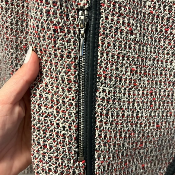 Rebecca Taylor Leather Trim Asymmetrical Zip Moto Blazer Jacket - Picture 2 of 15